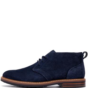 CLARKS MENS LEATHER LACE ANKLE BOOT - NAVY